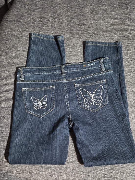 BiBi Denim - Vintage BiBi Dark Blue Bootcut Jeans with White Butterfly Pocket Embroidery